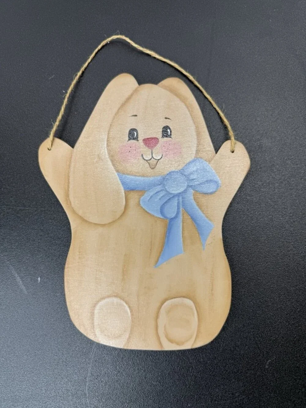 Vintage Hand Painted Wooden Bunny Rabbit Wall Hanging Rustic Easter Folk Art